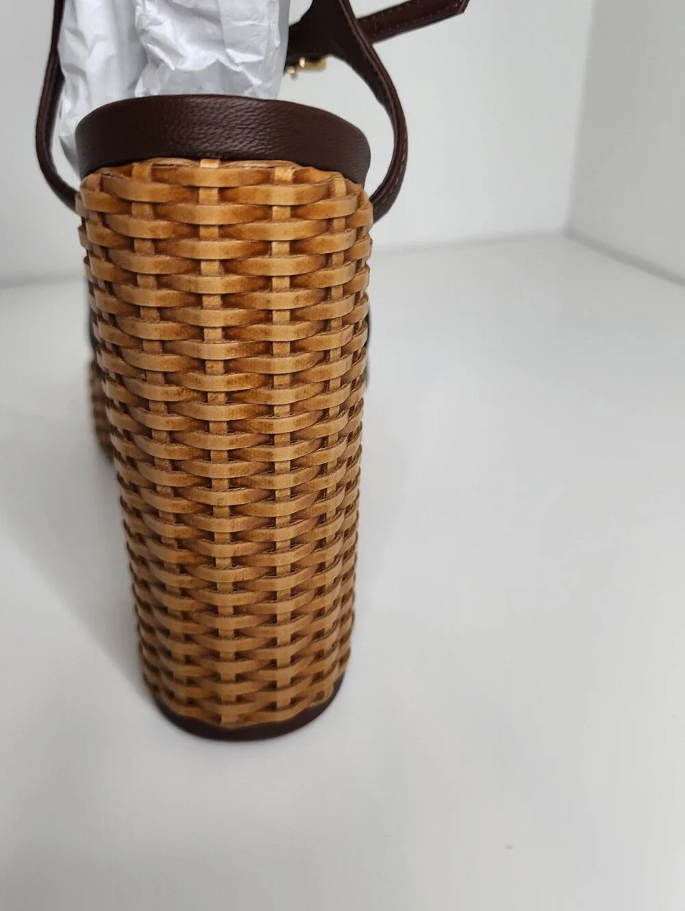SCHUTZ Keefa Brown Leather Woven-Platform Heel Sandal Size 9.5